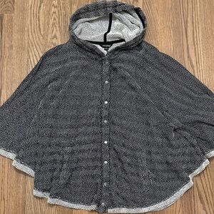 Lucky Brand Black and White Herringbone Poncho